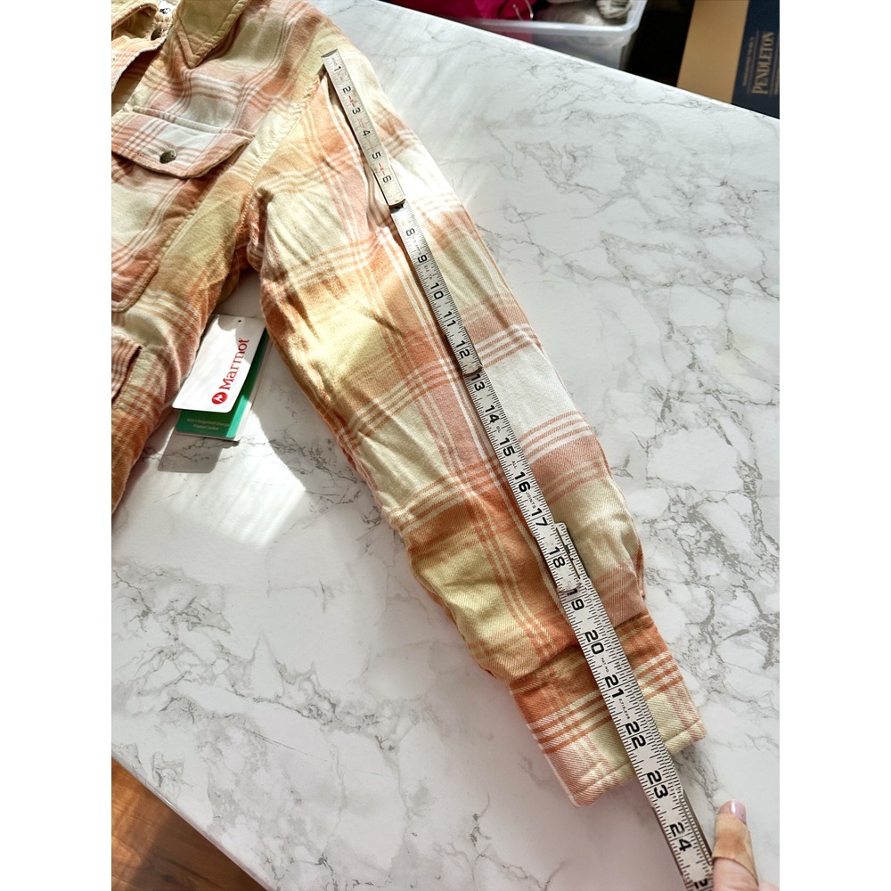 Marmot Ridgefield Sherpa Lined Plaid Light Orange Flannel Jacket Womens Size XS - Picture 15 of 16